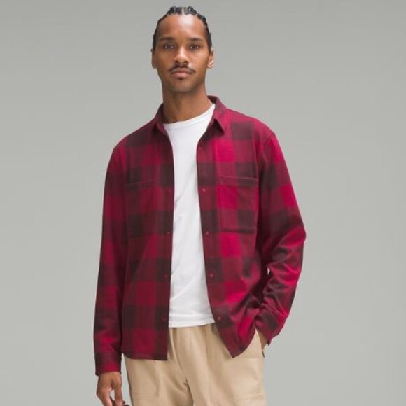 Lululemon Soft Knit Overshirt Check Plaid Pomegranate Red Size XL New With Tags - Picture 1 of 12